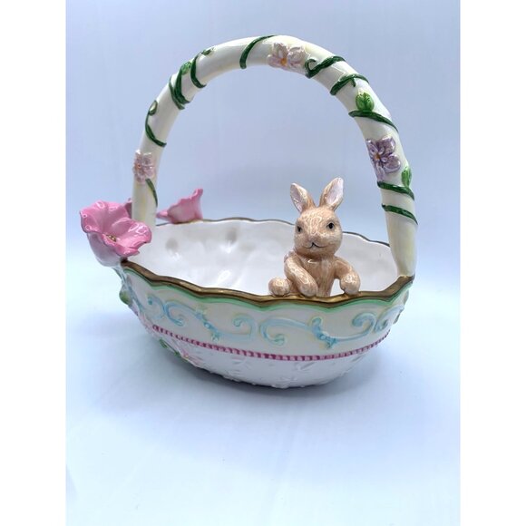 Avon Springtime Collection Ceramic Basket w Bunny and Flowers 7.5 Inch - Picture 7 of 11